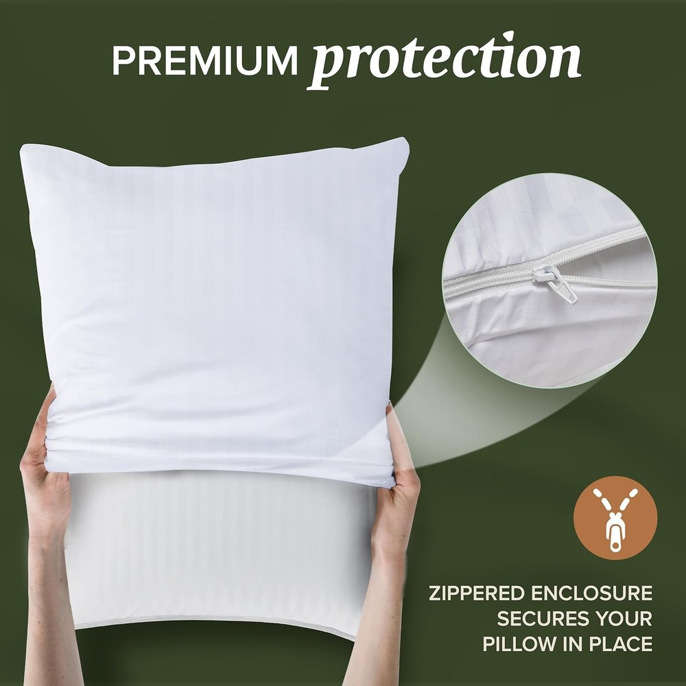 White pillow protector with zipper, 2-piece set, cotton pillow protector