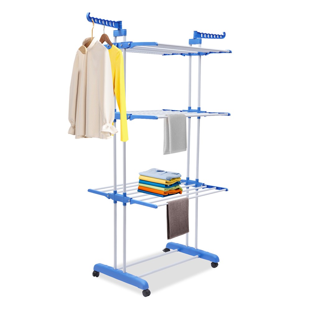 Heavy Duty Laundry Clothes Drying Rack Foldable Garment Rolling Dryer Hanger