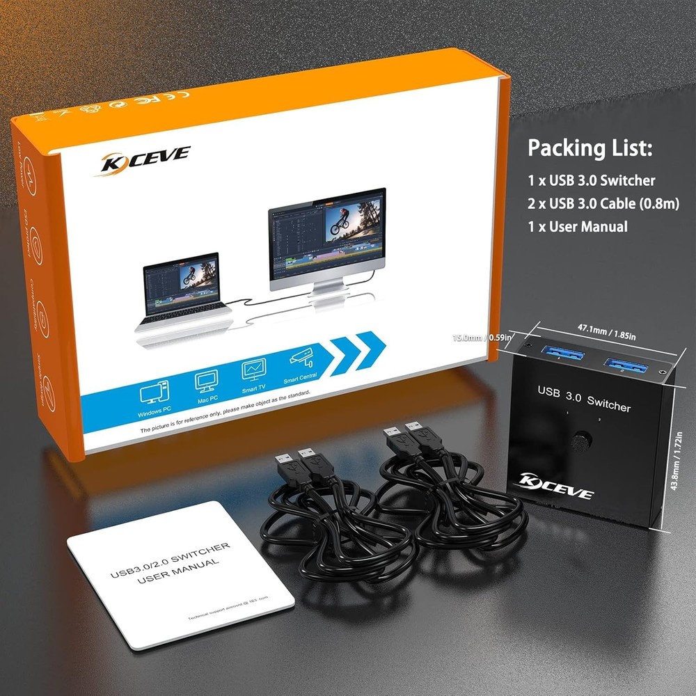 USB 3.0 Switch 2 Computers, USB Switcher 2 in 2 Out for Two PC Share 2 USB De...