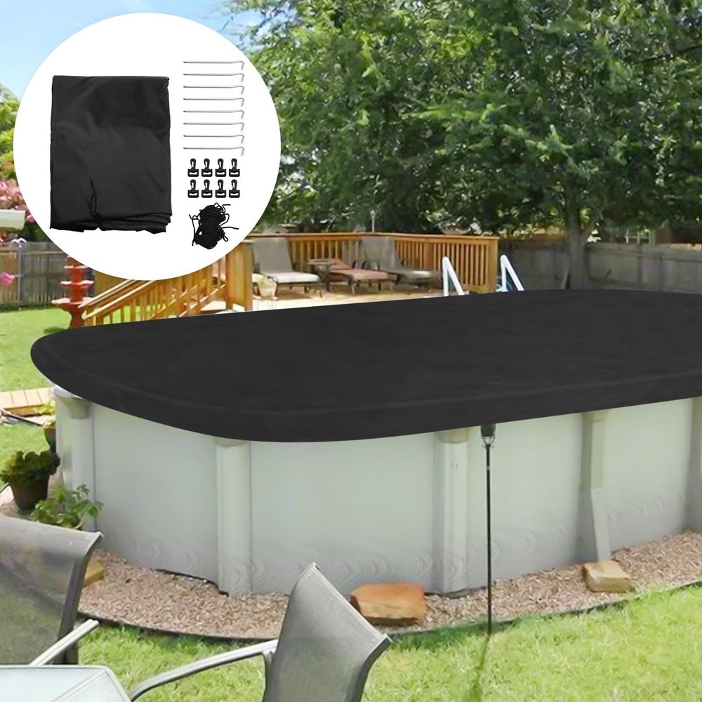 Above Ground Pool Cover Weather Resistant Oval Rectangular Black Multi Size