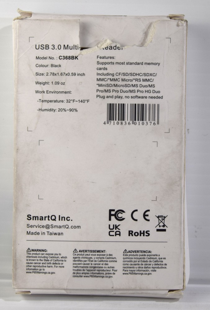 SMARTQ C368 USB 3.0 Card Reader Plug & Play Apple & Windows SD, Micro SD, MS, CF