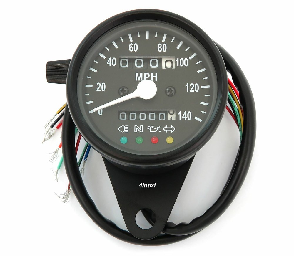 Mini Speedometer w/ Indicator Lights & Trip Meter - 2240:60 - Black - MPH