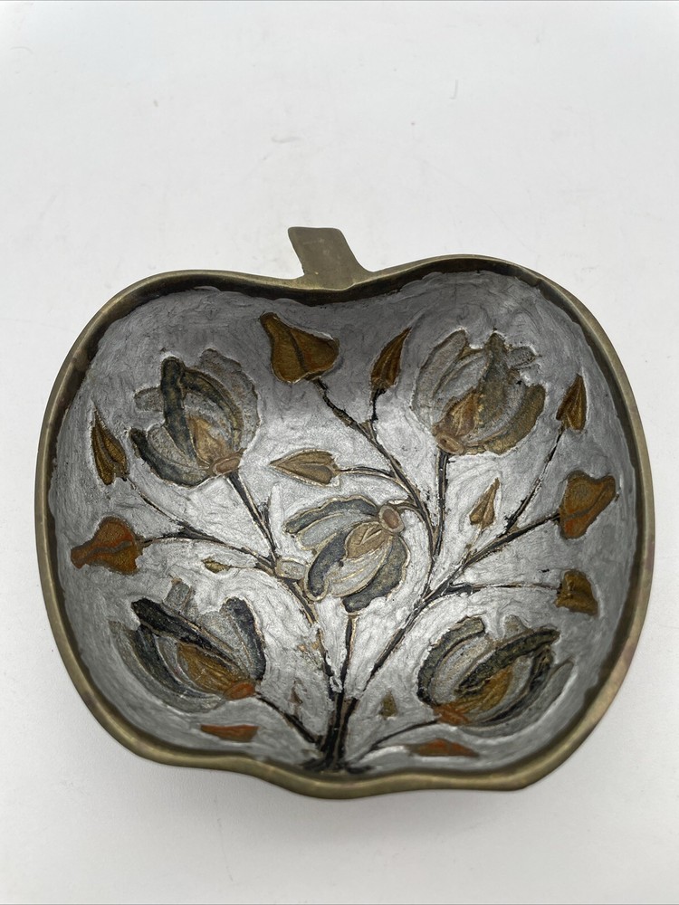 Vintage Solid Brass Apple Shape Trinket Tray Made in India 5.75”