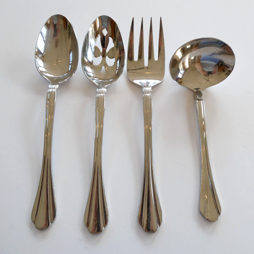 Pfaltzgraff Artesia Stainless Serving Set 4 Pieces Spoons Fork Ladle Flatware