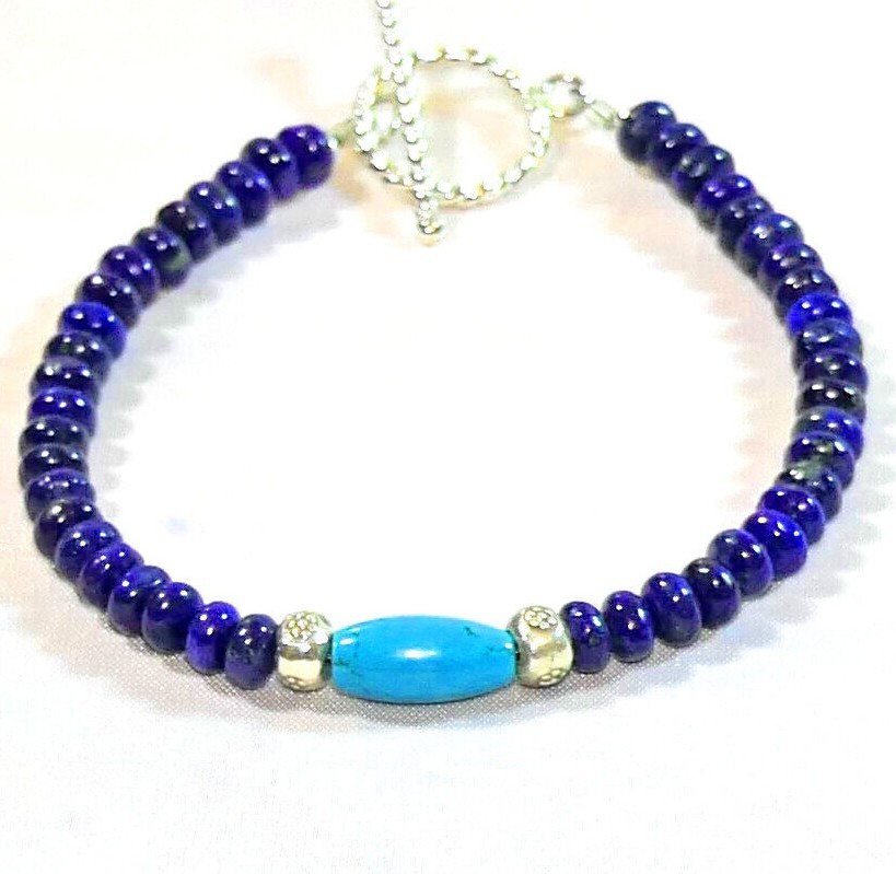 Boho Blue Lapis Lazuli Gemstone Bracelet with Turquoise