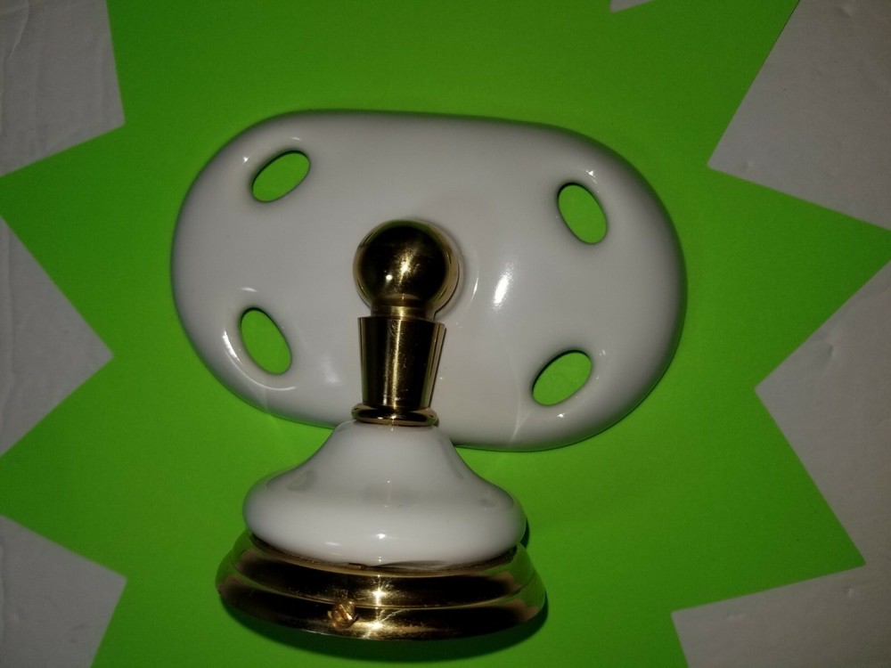 Solid Brass and white china toothbrush holder for wall. Quality.