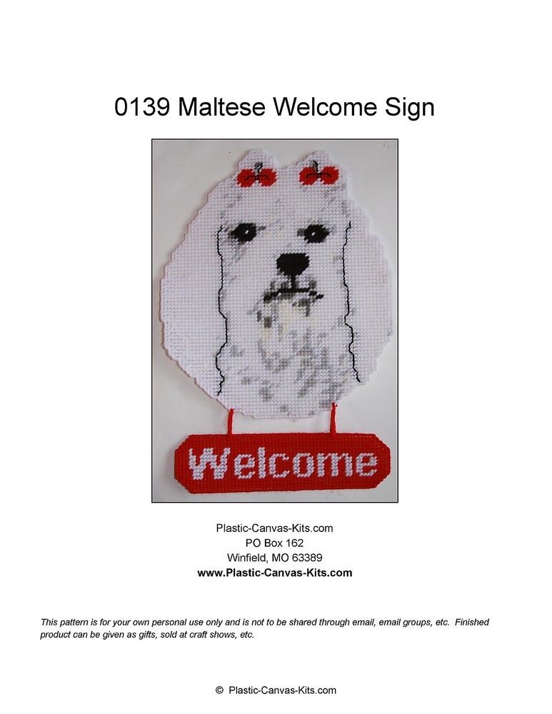 Maltese Dog Welcome Sign- Plastic Canvas Pattern or Kit