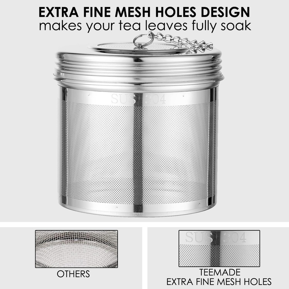Extra Large Tea Infuser -304 Stainless Steel with Threaded Lid & Chain