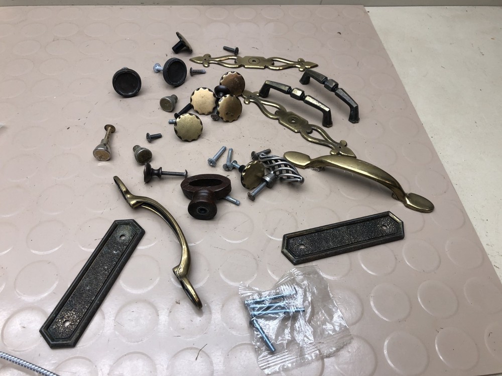 Lot 2 Vintage Hardware  Drop Pull Drawer Dresser Pulls Knobs Backplates