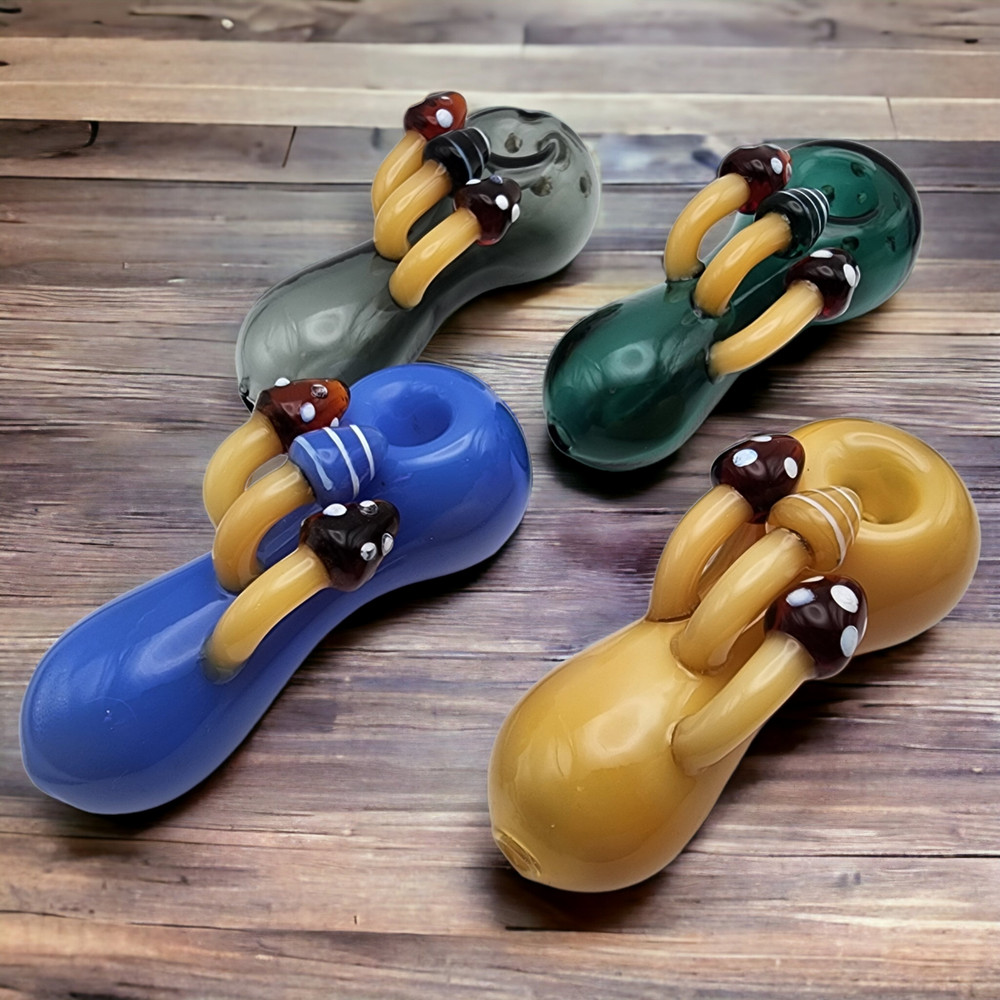 Triple Mushroom Glass Spoon Pipe