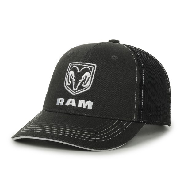 Ram Structured Baseball Style Hat, Mesh Back, Adult, Black
