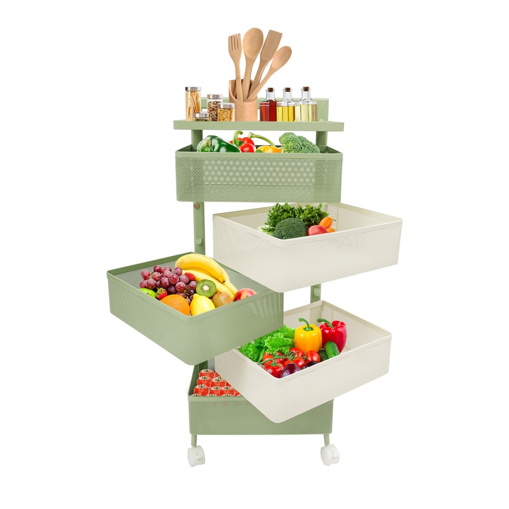 Rotating Storage Rack, Kitchen Organizer With Rotating Basket, Green+White