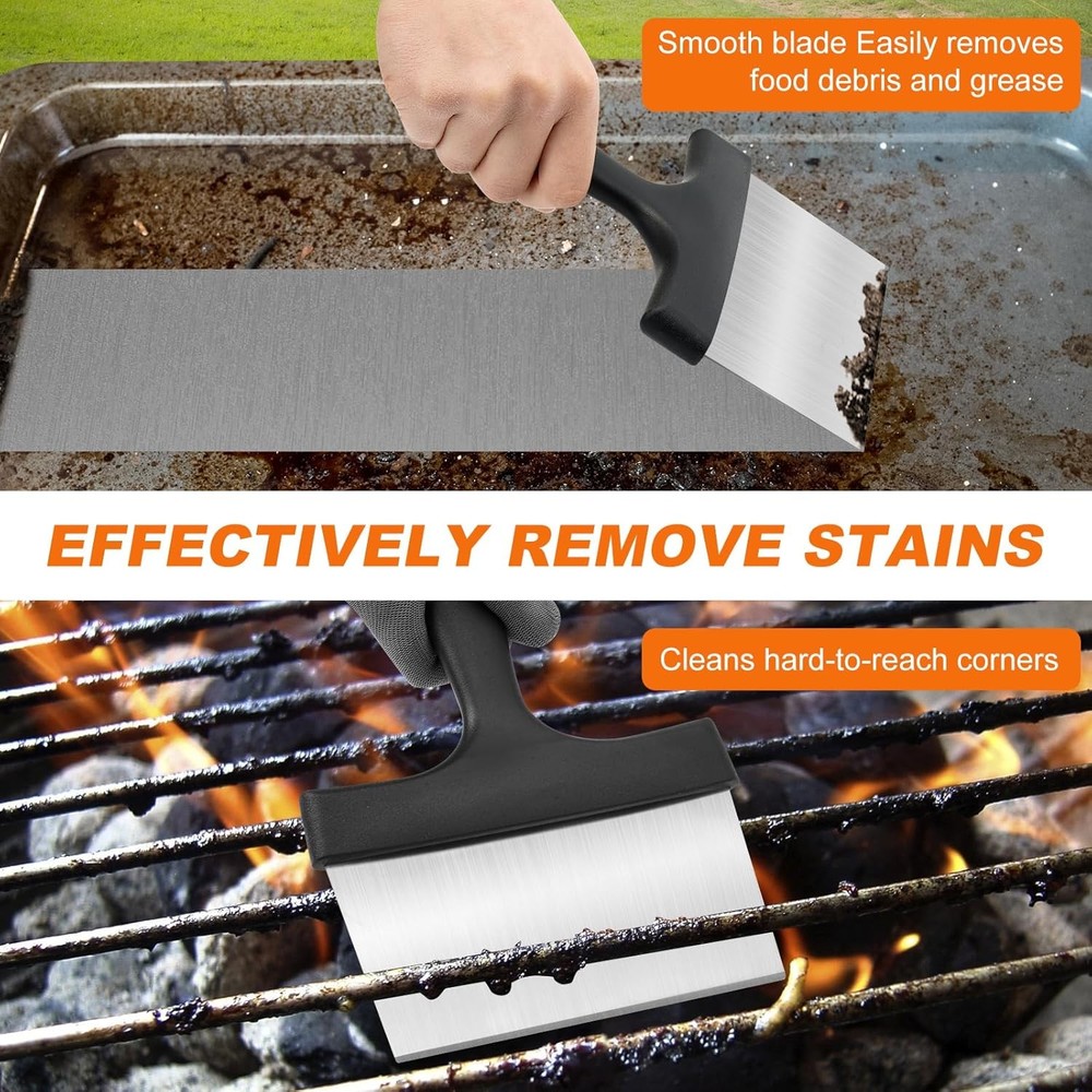Griddle Scraper, Stainless Steel Flat Top Grill Scraper with 5" Handle,...