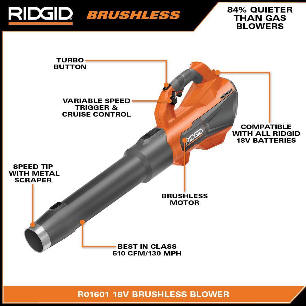 RIDGID 2-Tool Kit 14" 18V Brushless Cordless Battery String Trimmer Leaf Blower