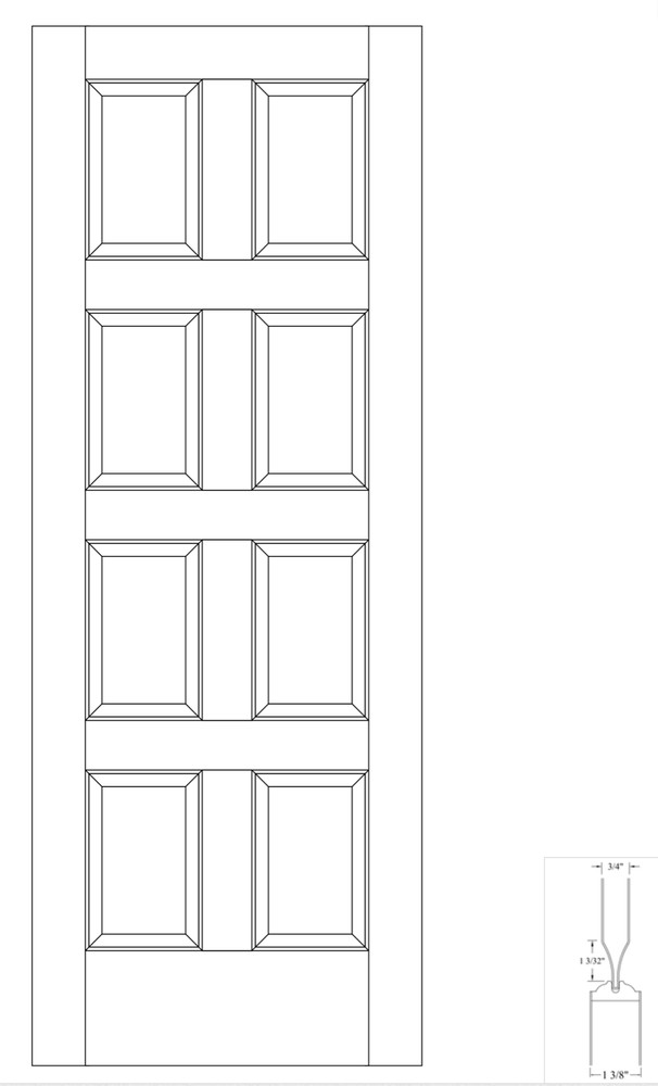Primed 8 Panel Equal Raised Panel Solid Core Stile & Rail Interior Doors #8CC