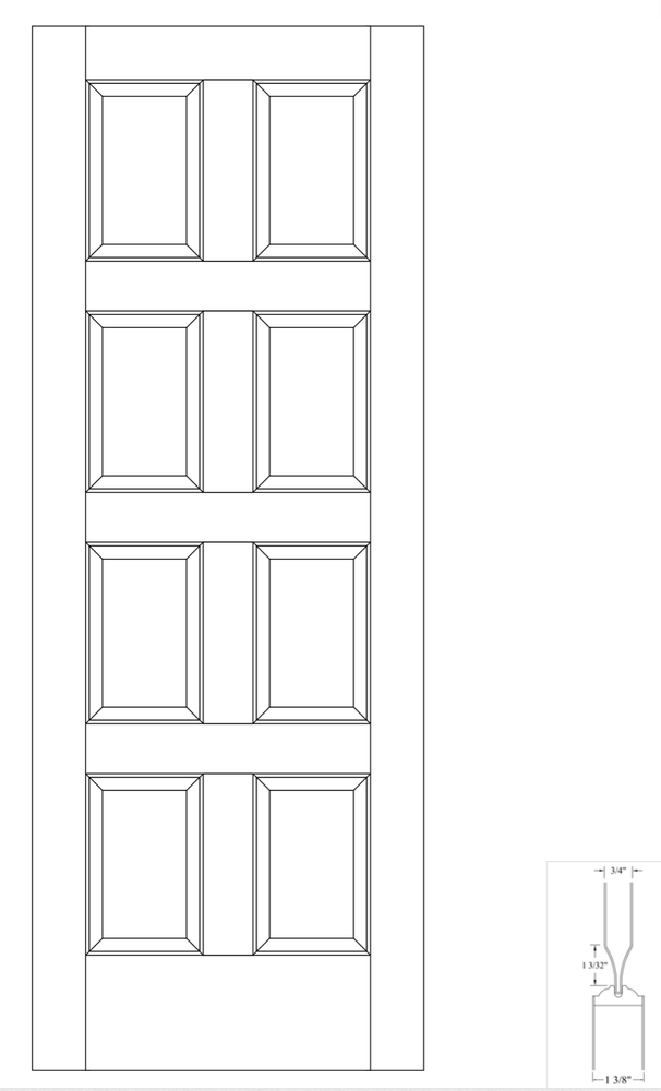 Primed 8 Panel Equal Raised Panel Solid Core Stile & Rail Interior Doors #8CC
