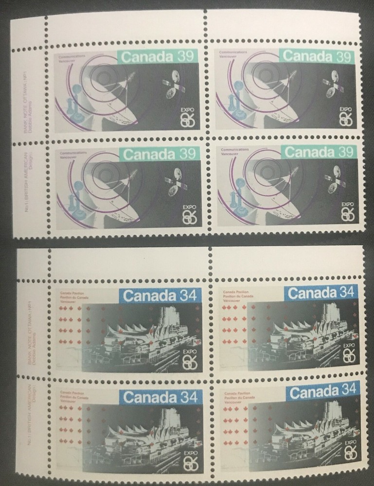 Canada Commems SC #1078-79 Mint NH PL # Blocks Set 1986