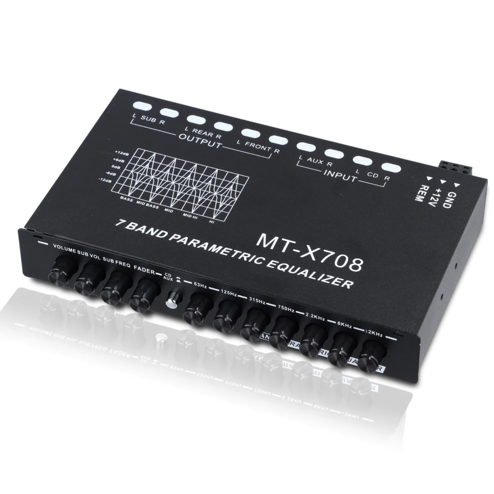 7-Band Car Audio Equalizer, Graphic Equalizer Black