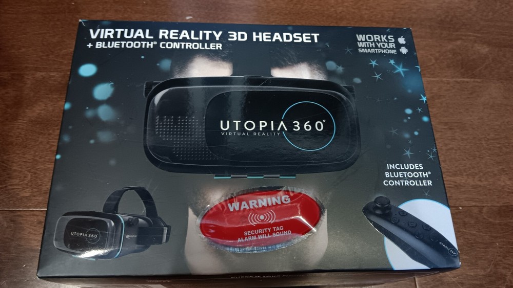 Utopia 360 Virtual Reality 3D Headset + Bluetooth Controller New In Box