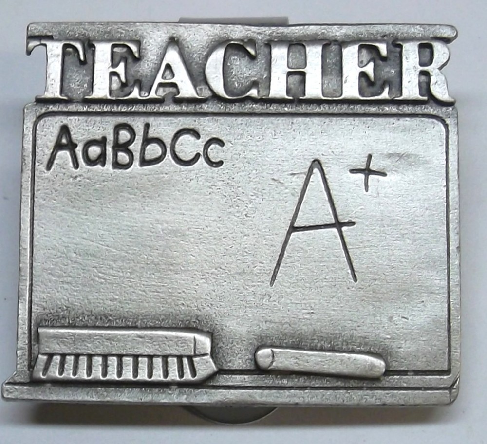 TEACHER Script Auto Visor Clip With Chalk Board SIGNED FC Solid Pewter USA NEW