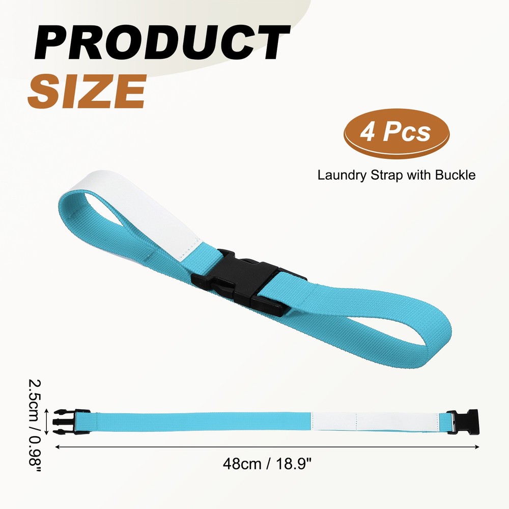 4 Pcs Multipurpose Laundry Strap with Buckle, Light Blue