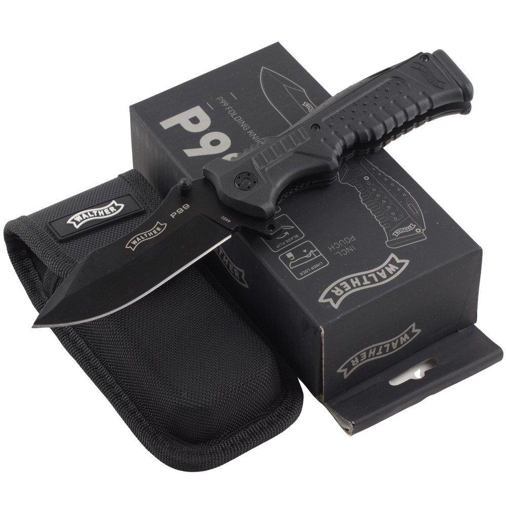 Walther P99 Black Linerlock Pocket Knife 3 Changeable Handle Backs