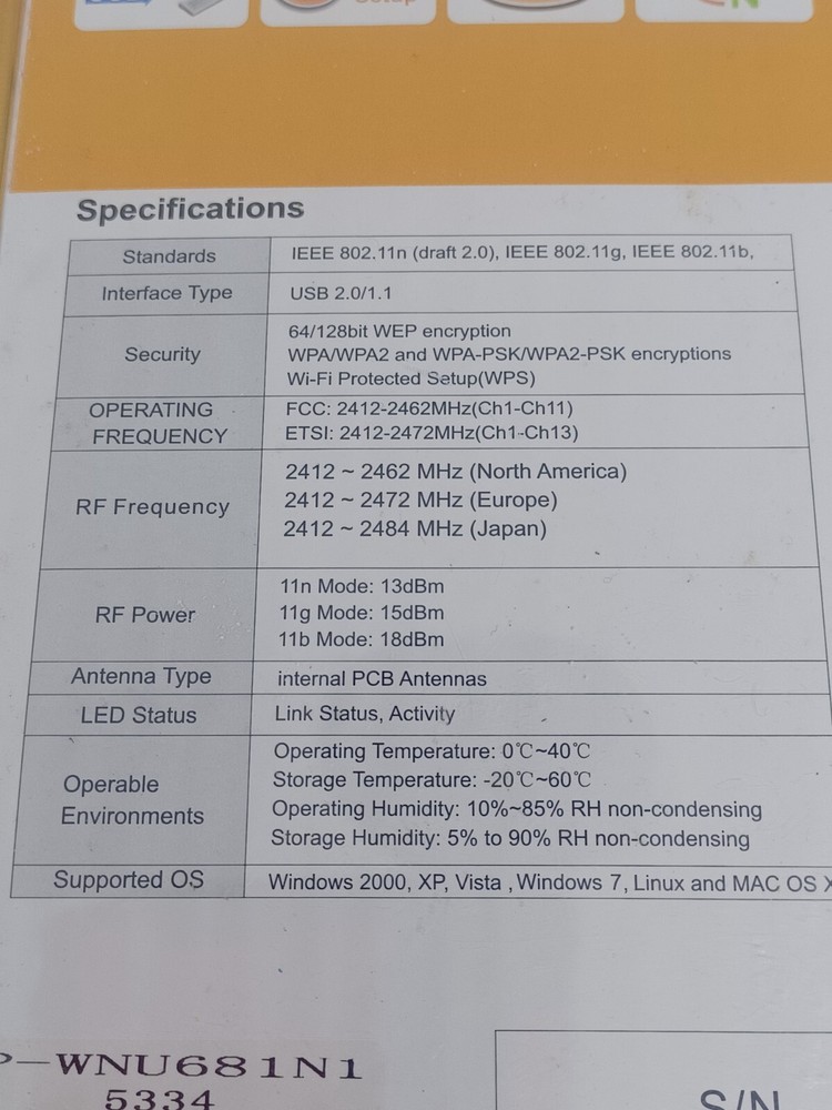 MonoPrice Wireless USB 2.0 Adapter New NIB 802.11N