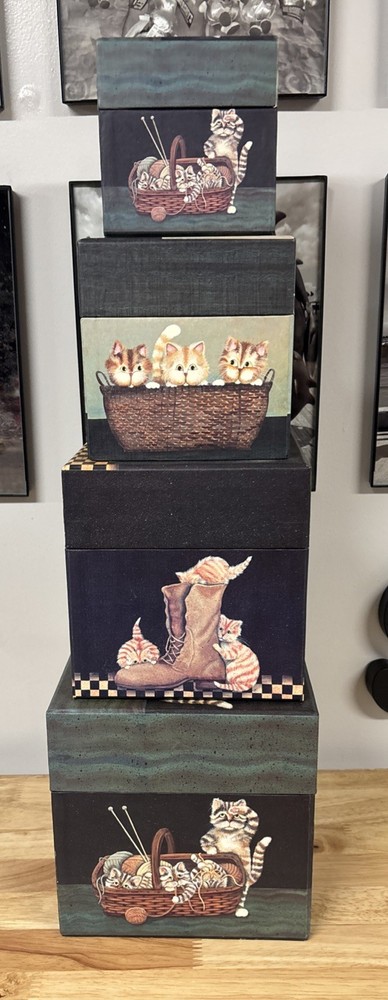 Bobs Boxes Lang Set Of 4 Nesting Boxes Cats Kittens Calico Cats Nesting Boxes