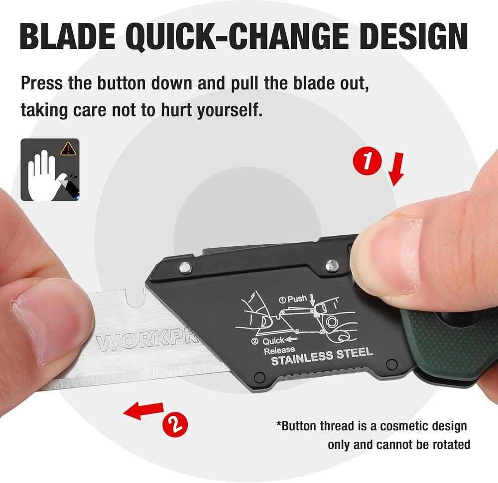WORKPRO Stainless Folding Utility Knife Quick-change Blade Heavy Duty Box Cutter