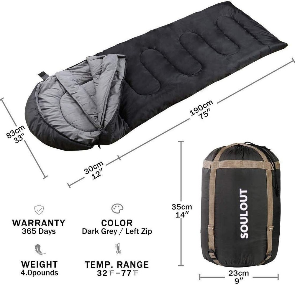 Spacious Rectangular Sleeping Bag - Waterproof & Machine Washable for Outdoors