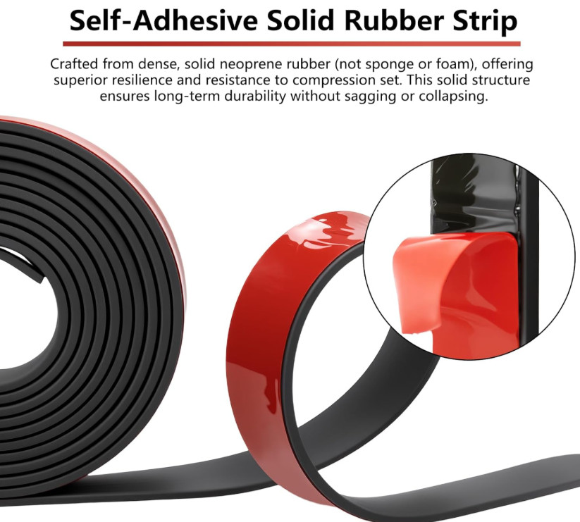 Adhesive Solid Rubber Strips - 1/2" Wide x 1/16" Thick x 180" Long, Black