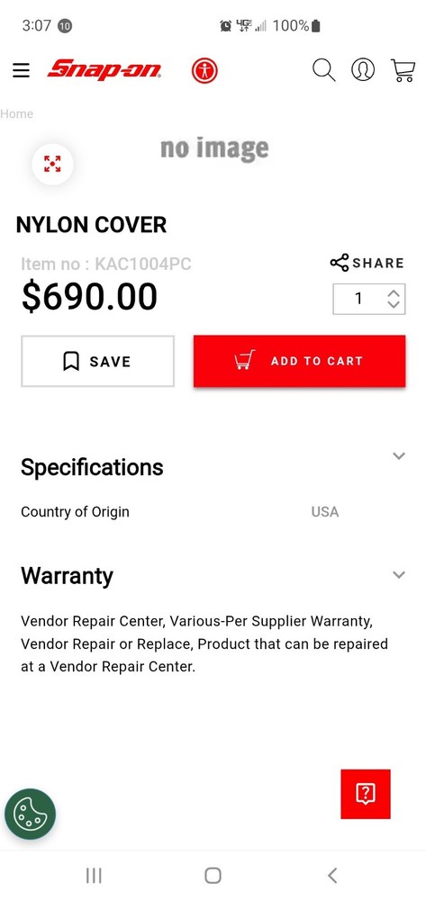 Snap On Toolbox Cover Black