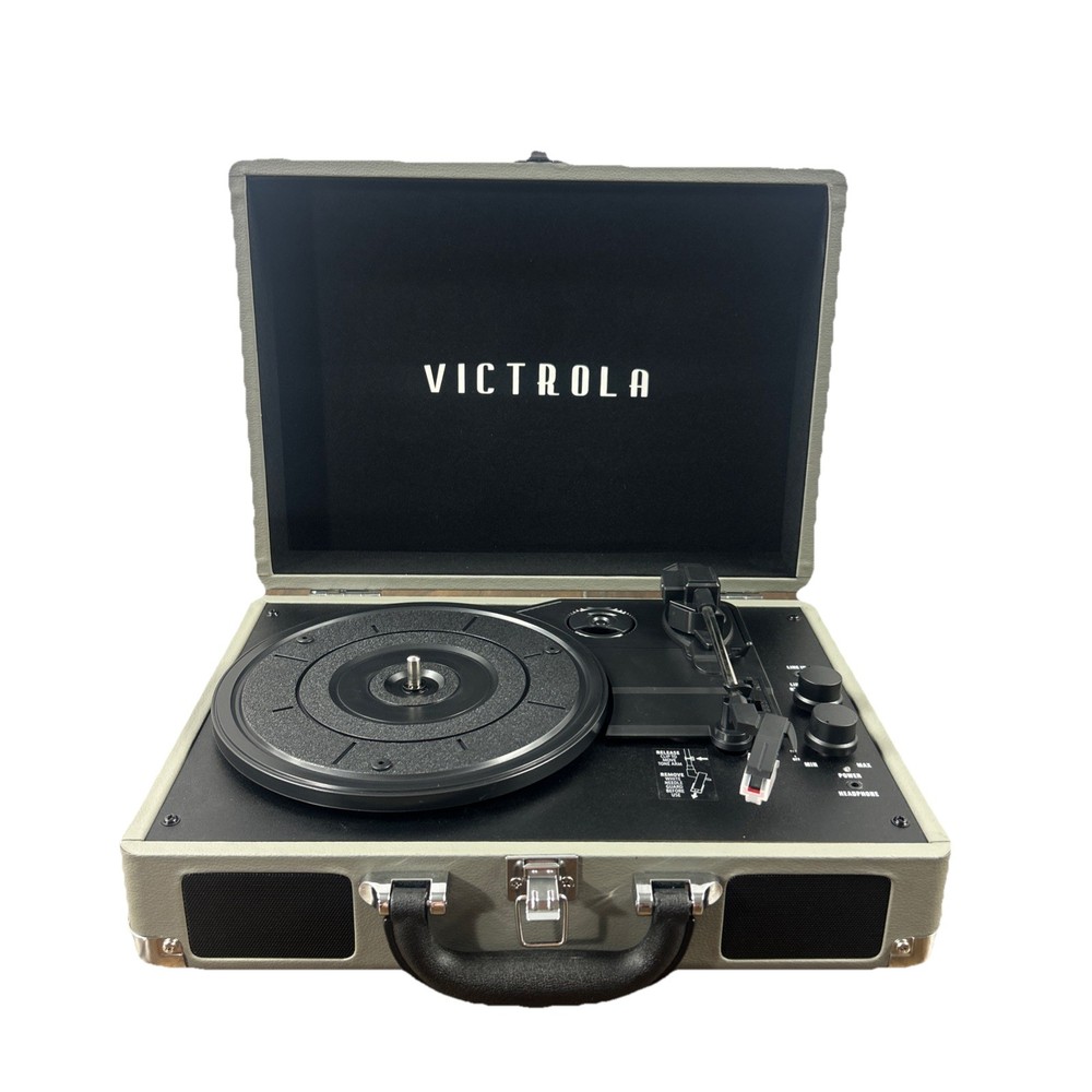 Victrola Journey+ Bluetooth Record Player Suitcase Gray Open Box Tested Working