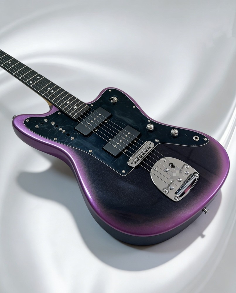 Jazz style electric guitar purple gradient solid silver hardware
