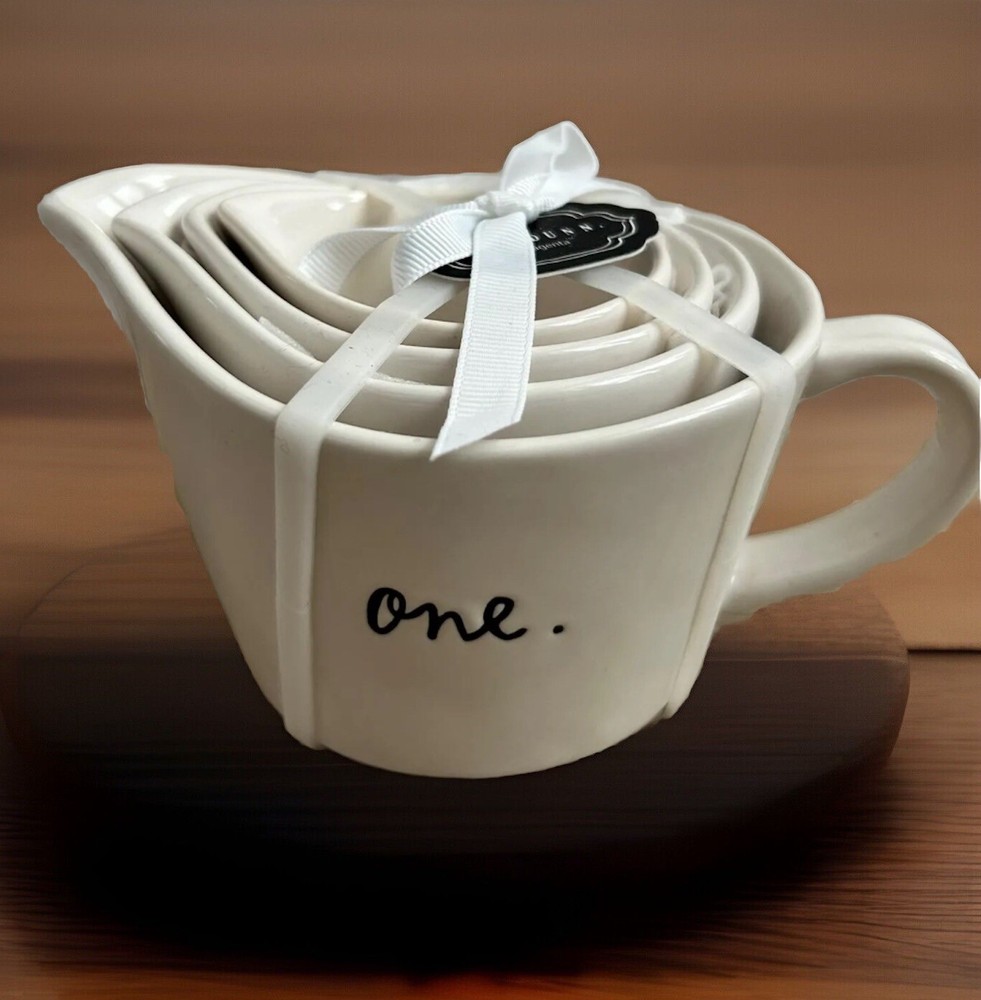 RAE DUNN Set of 4 White Nesting Measuring Cups - Cursive “one”
