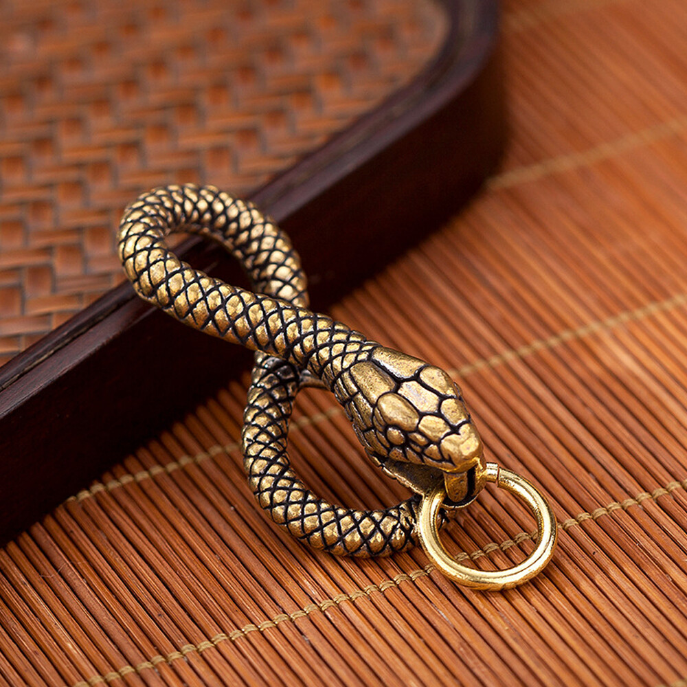 Solid Brass Snake Cobra Keychains Key Ring Holder Hook Gold Belt Clip Buckle DIY
