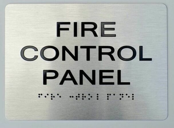 FIRE Control Panel Sign With Braille and Raised Letters (Aluminum, Silver, 5X7)