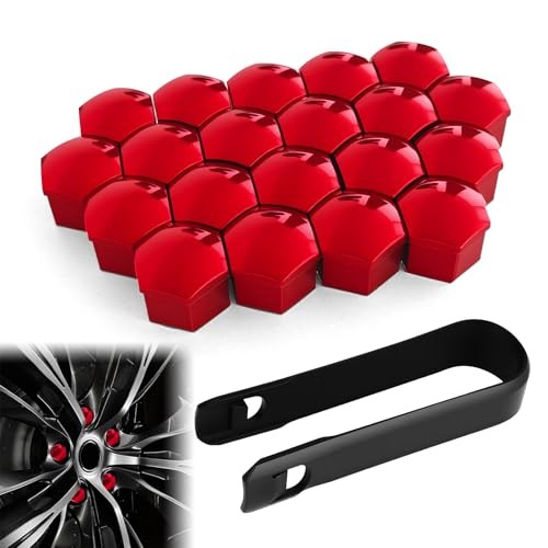 20PCS Lug Nut Covers, Bolt Covers Caps, 17mm Anti-Rust Hexagonal Nut 17MM Red