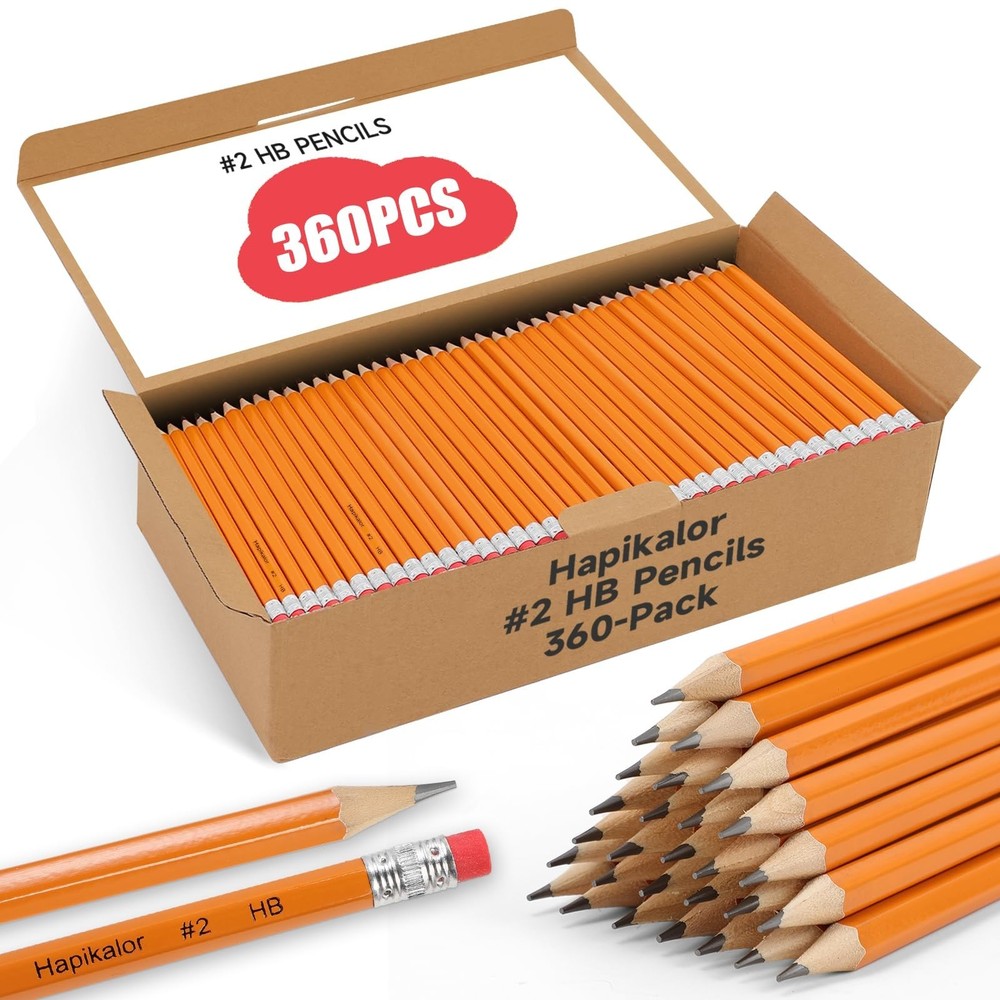 Hapikalor 360-Pack Sharpened #2 Yellow Pencils with Erasers, Bulk Pack Graphi...