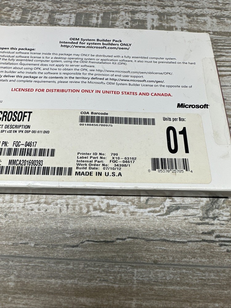 Microsoft Windows 7 Pro Original Hologram DVD 64-bit - OEM Builder Pack
