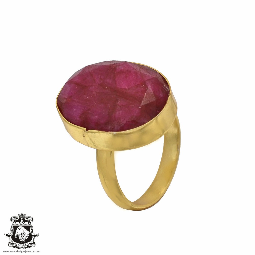 Size 8.5 - Size 10 Adjustable Kashmir Ruby 24K Gold Plated Ring GPR488