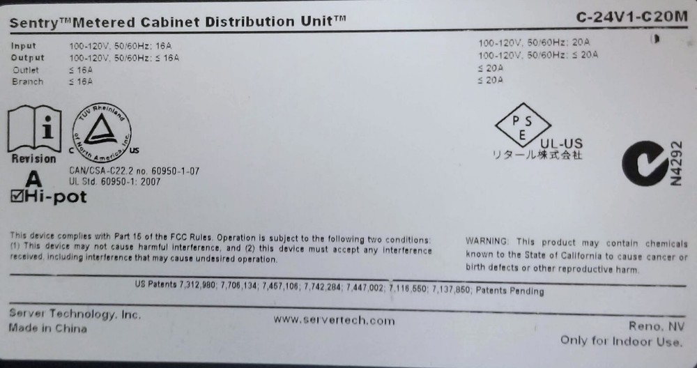 Server Technology C-24V1-C20M Sentry Metered Gabinet Distribution Unit