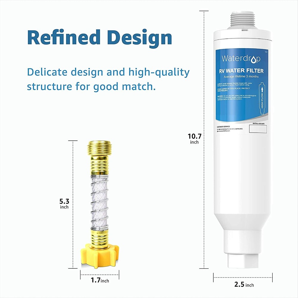Waterdrop RV Inline Water Filter with Flexible Hose Protector, NSF Certified