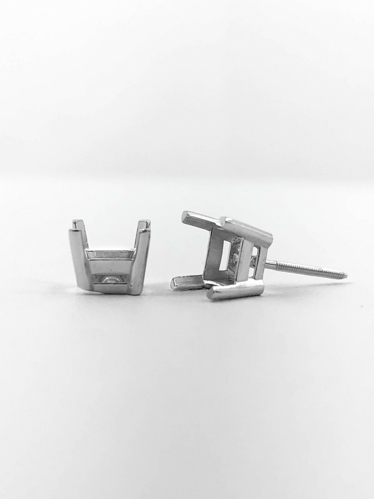 18K White Gold Stud Earring Finding Mounting Setting Princess Basket Screw Back