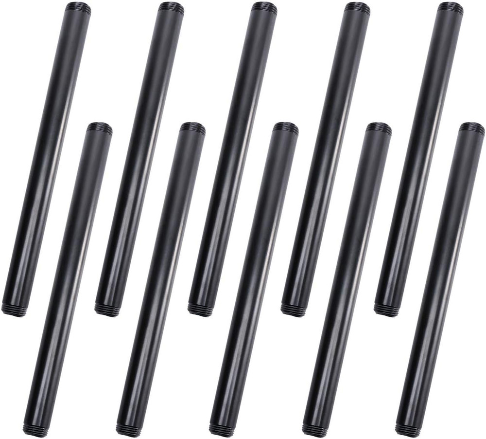 1/2" X 10" Black Painted Iron Pipe, 10 Pack Black Paint Finish Threaded Meta...