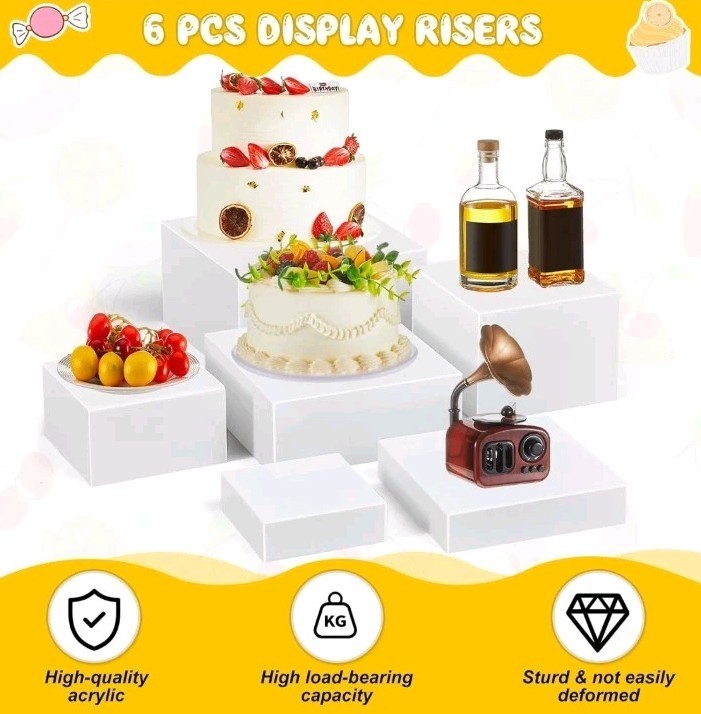 6Pc Set Buffet Riser Cube Display Nesting Risers for Buffet Birthday Party 6-11"