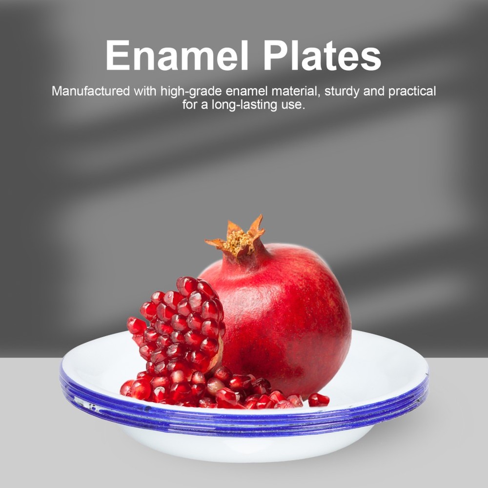 4 Pcs Blue Rim Plates Enamel Dinnerware Set Enamelware Platters Tray Serving