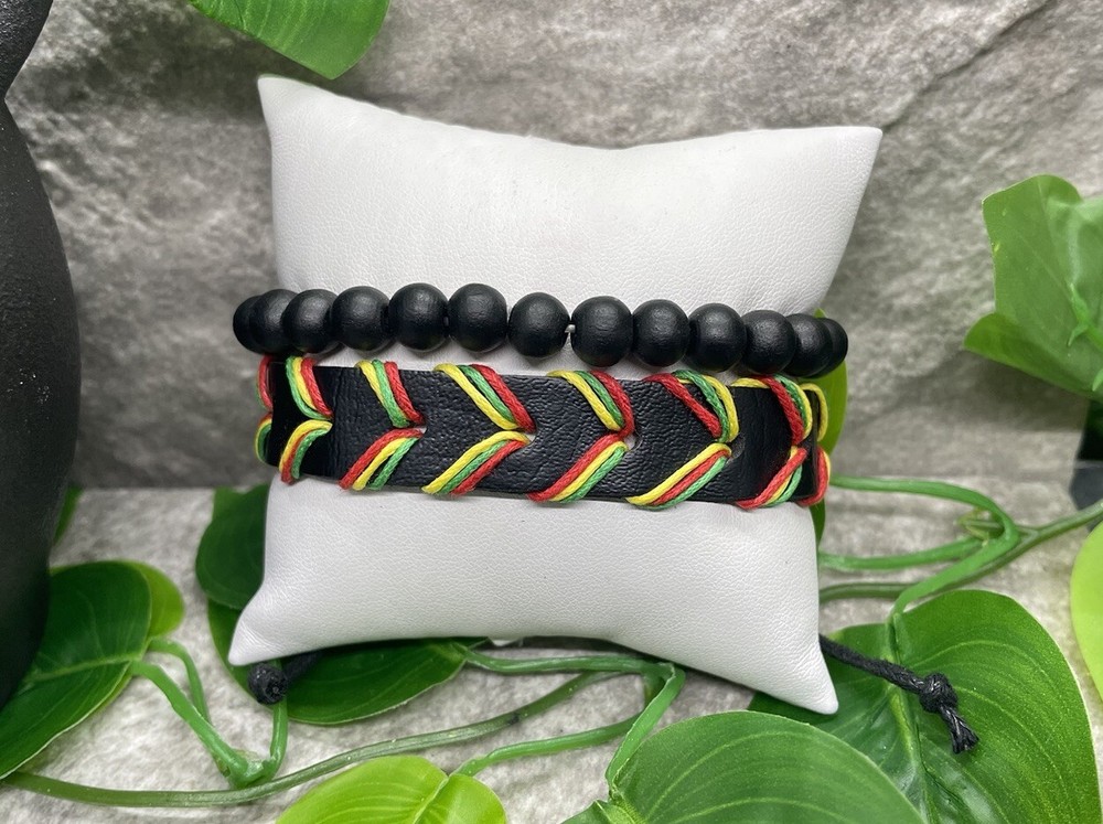 2 PC Leather Bracelet Stackable Adjustable Tie New Free Ship B2841