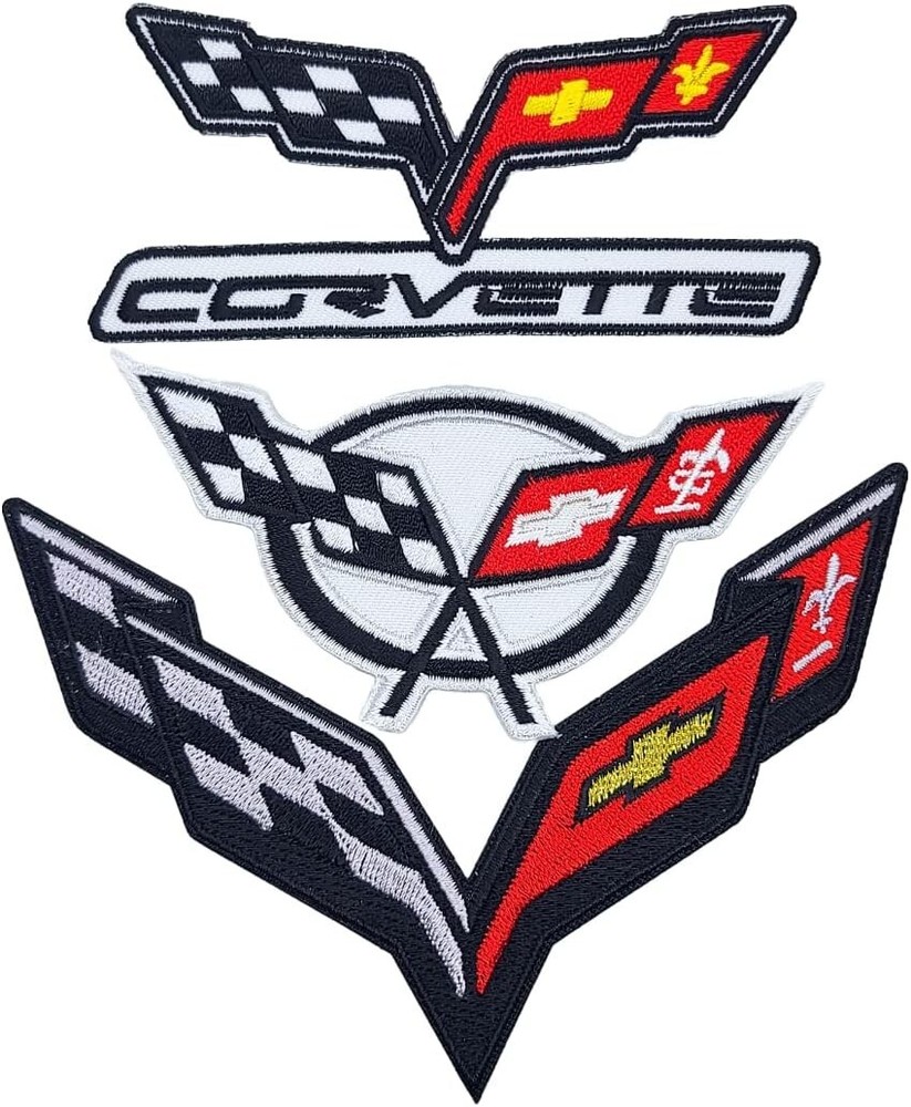 Corvette Racing Checkered Flags Embroidered Patch  3PC Bundle - Iron on sew on