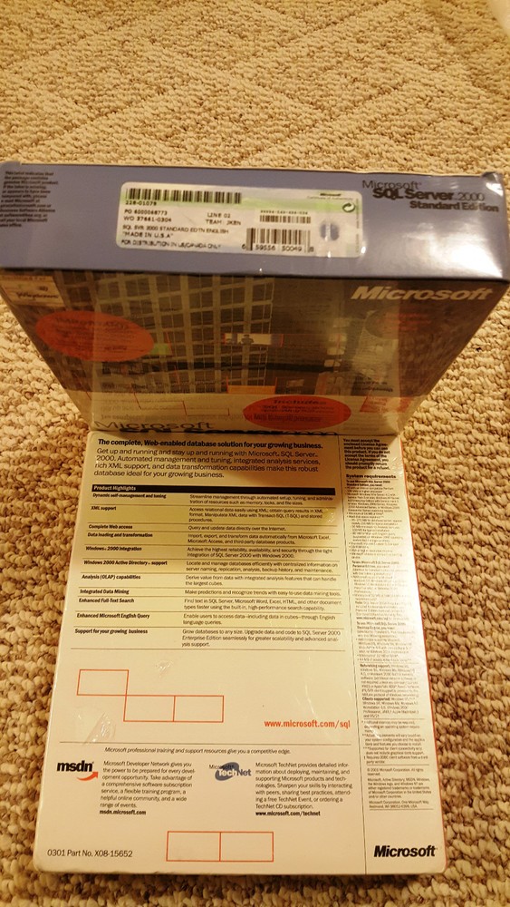 Microsoft SQL Server 2000, SKU 228-01079, Sealed Retail Box, 1-Processor License